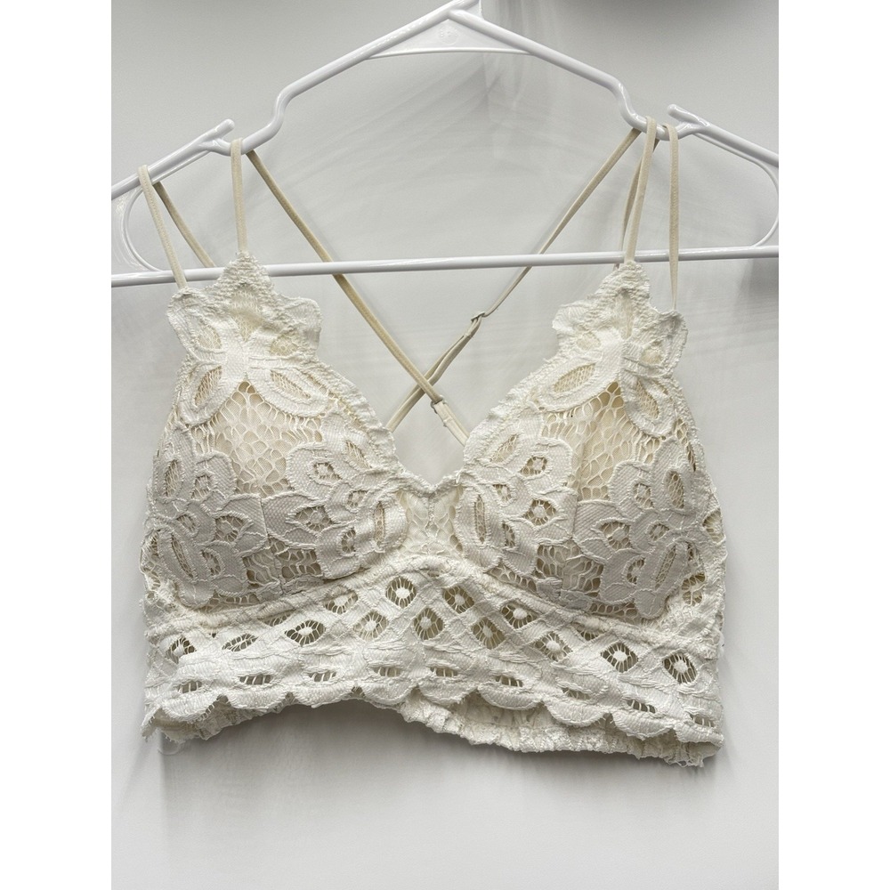 Boho Lace Bralette Crop Top Cream Festival Cottagecore Romantic S - Picture 2 of 6